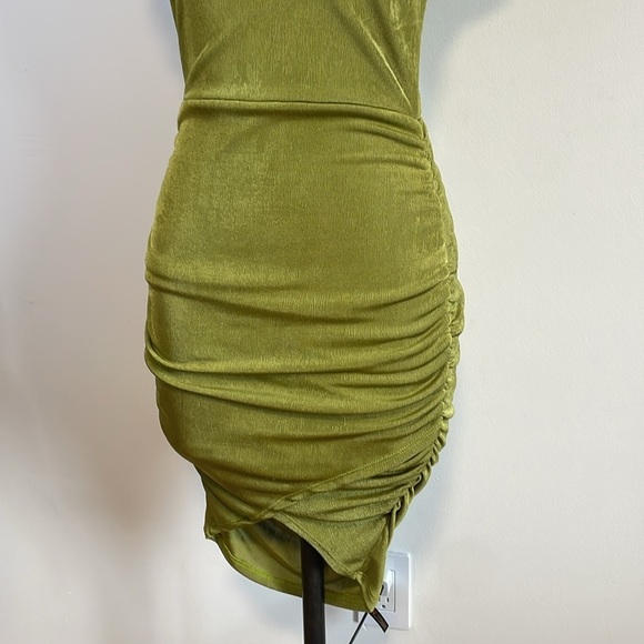 Y2K Soft Grunge Mini Dress Small 00s Green Ruched Glow Passion Spandex Brat Rave - Picture 4 of 13